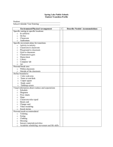 Spring Lake Public Schools Student Transition Profile √ Environment/Physical Arrangement