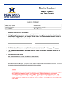 Classified Recruitment  Search Summary and Wage Request