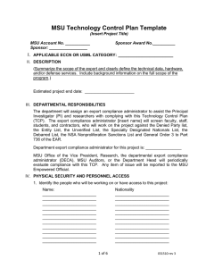 MSU Technology Control Plan Template I. _____________________