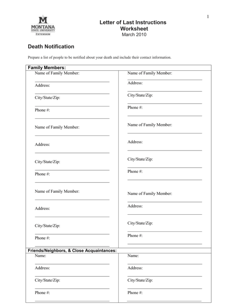 Letter Of Last Instruction Template