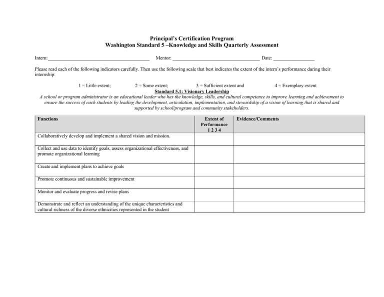 Principal s Certification Program Washington Standard 5 Knowledge And 