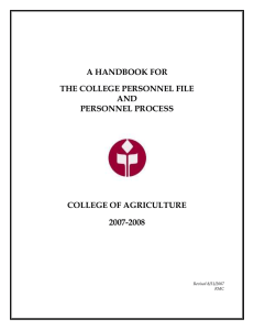 A HANDBOOK FOR THE COLLEGE PERSONNEL FILE AND
