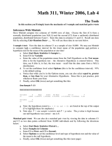 Math 311, Winter 2006, Lab 4  The Tools Inferences With Minitab: