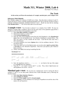 Math 311, Winter 2008, Lab 6  The Tools Inferences With Minitab: