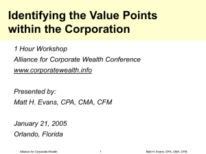 Identifying the Value Points within the Corporation