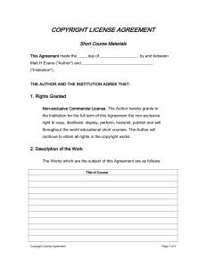 COPYRIGHT LICENSE AGREEMENT  Short Course Materials