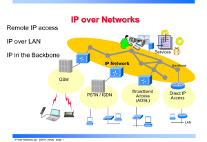 IP over Networks Remote IP access IP over LAN IP in the Backbone