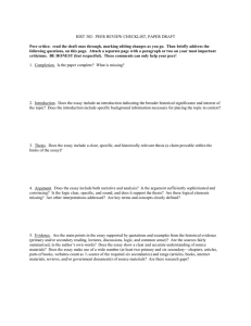 HIST 302:  PEER REVIEW CHECKLIST, PAPER DRAFT