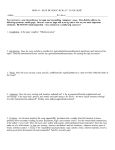 HIST 481:  PEER REVIEW CHECKLIST, PAPER DRAFT