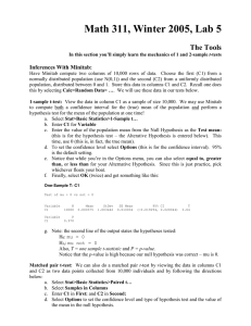 Math 311, Winter 2005, Lab 5  The Tools Inferences With Minitab: