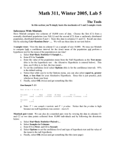 Math 311, Winter 2005, Lab 5  The Tools Inferences With Minitab: