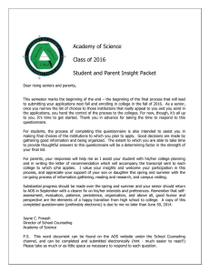 Academy of Science Class of 2016 Student and Parent Insight Packet