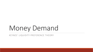 Money Demand KEYNES’ LIQUIDITY PREFERENCE THEORY