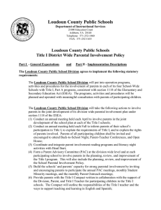 Loudoun County Public Schools Title I District Wide Parental Involvement Policy