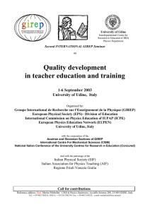 Quality development in teacher education and training 1-6 September 2003