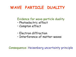 WAVE  PARTICLE  DUALITY Evidence for wave-particle duality Consequence: • Photoelectric effect