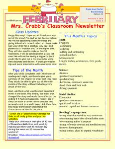 Mrs. Crabb’s Classroom Newsletter  Class Updates This Month’s Topics