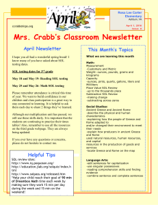 Mrs. Crabb’s Classroom Newsletter  April Newsletter This Month’s Topics