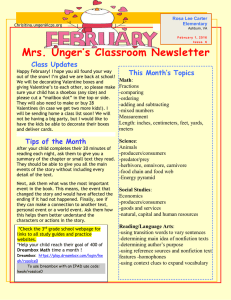 Mrs. Unger’s Classroom Newsletter  Class Updates This Month’s Topics