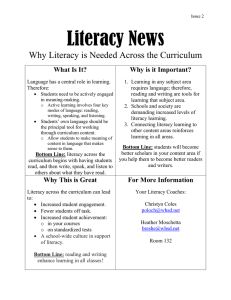 Literacy News Why Literacy is Needed Across the Curriculum What Is It?