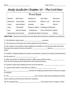 Word Bank Study Guide for Chapter 10 – The Civil War