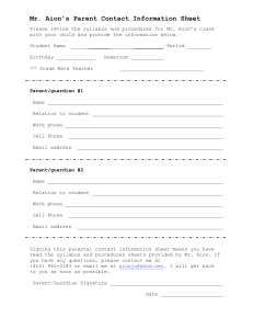 Mr. Aion’s Parent Contact Information Sheet