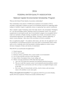 2016  National Capital  Environmental Scholarship  Program FEDERAL WATER QUALITY ASSOCIATION