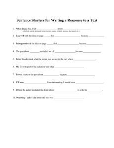 Sentence Starters for Writing a Response to a Text
