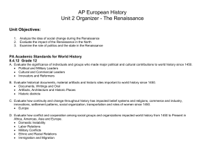 AP European History Unit 2 Organizer - The Renaissance  Unit Objectives: