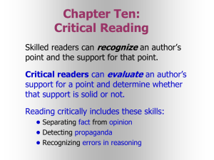 Chapter Ten: Critical Reading recognize evaluate