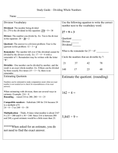 Study Guide – Dividing Whole Numbers  Name _____________________ Division Vocabulary
