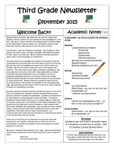 Third Grade Newsletter September 2015  Welcome Back!!