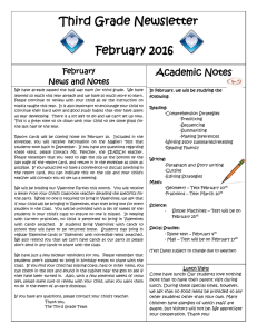 Third Grade Newsletter  February 2016 February