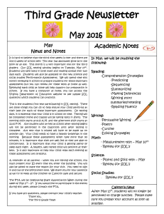 Third Grade Newsletter  May 2016 May