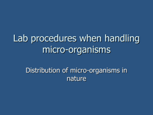 Lab procedures when handling micro-organisms Distribution of micro-organisms in nature