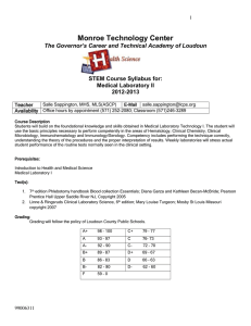 Monroe Technology Center  STEM Course Syllabus for: Medical Laboratory II