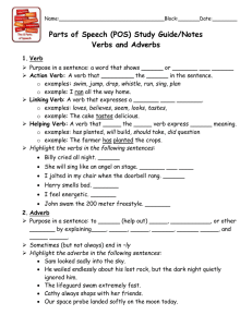 Parts of Speech (POS) Study Guide/Notes Verbs and Adverbs