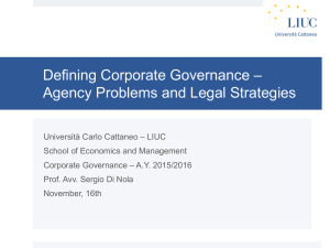 – Defining Corporate Governance Agency Problems and Legal Strategies