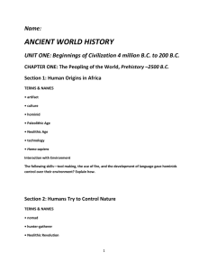 ANCIENT WORLD HISTORY Name: Prehistory –2500 B.C.