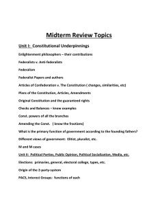 Midterm Review Topics Unit I:  Constitutional Underpinnings