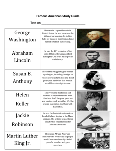 George Washington Famous American Study Guide Test on __________________________