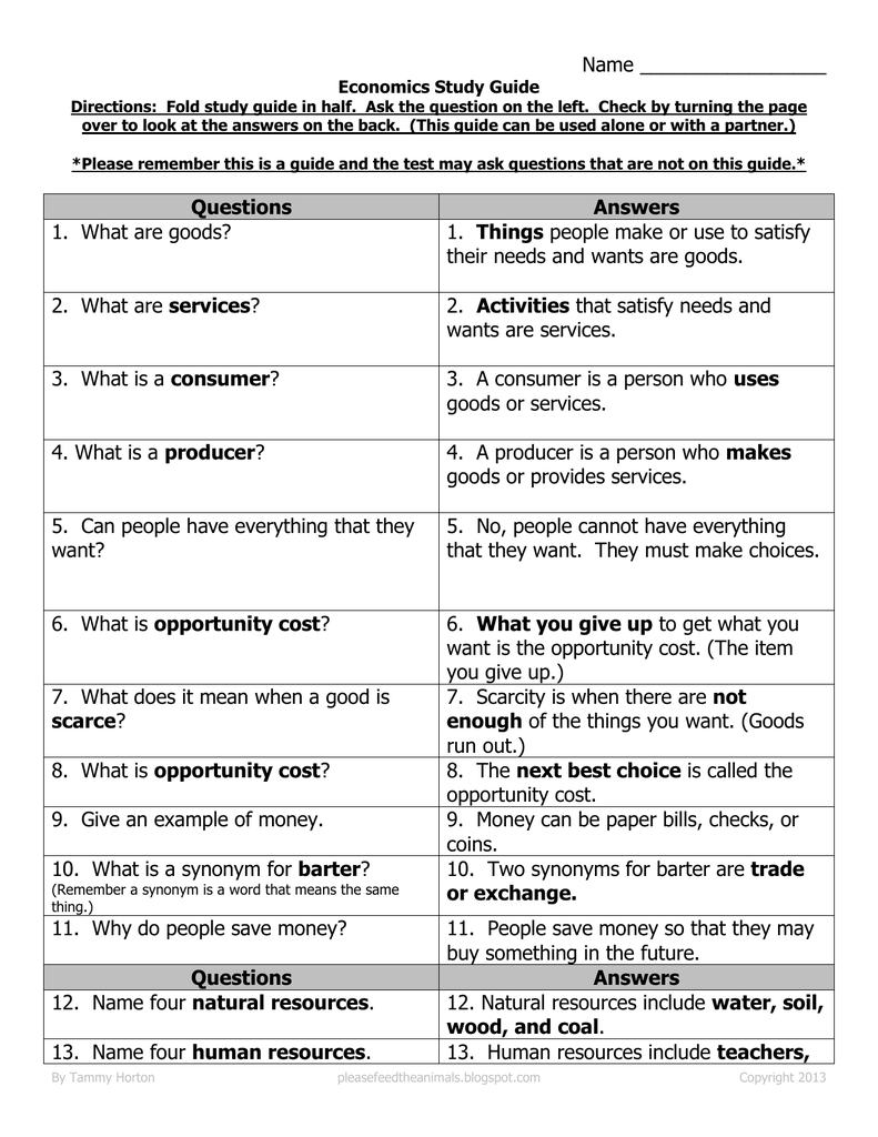 Name Economics Study Guide Name Economics Study Guide