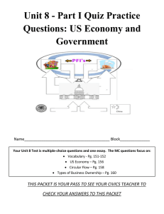 Unit 8 - Part I Quiz Practice Questions: US Economy and Government