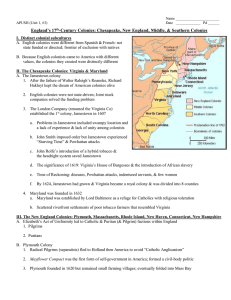 England’s 17 -Century Colonies: Chesapeake, New England, Middle, &amp; Southern Colonies