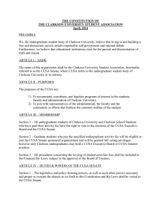 THE CONSTITUTION OF THE CLARKSON UNIVERSITY STUDENT ASSOCIATION April, 2014 PREAMBLE