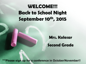 WELCOME!!! Back to School Night September 10 , 2015