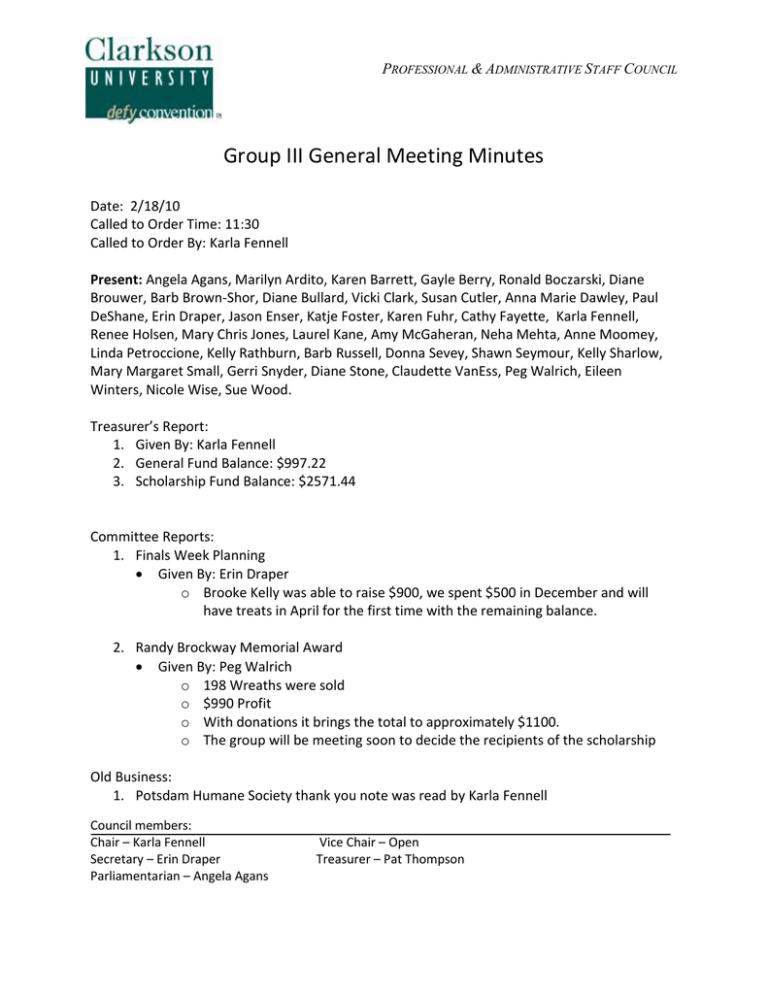 Group III General Meeting Minutes