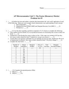AP Microeconomics Unit V: The Factor (Resource) Market Problem Set #5