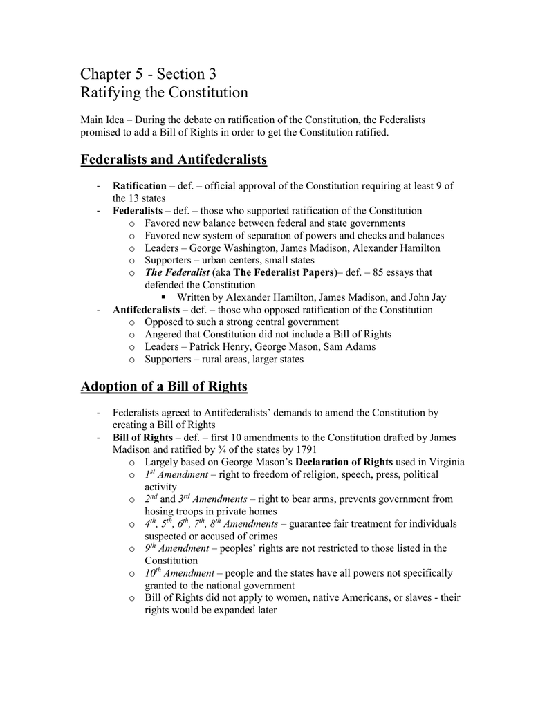 Chapter 11 - Section 11 Ratifying the Constitution Pertaining To Ratifying The Constitution Worksheet Answers