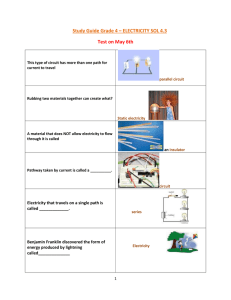 Study Guide Grade 4 – ELECTRICITY SOL 4.3